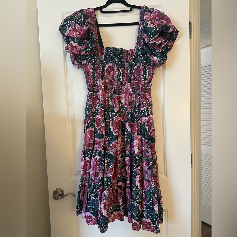 Listicle Floral Midi Dress - Pink, Teal & Navy